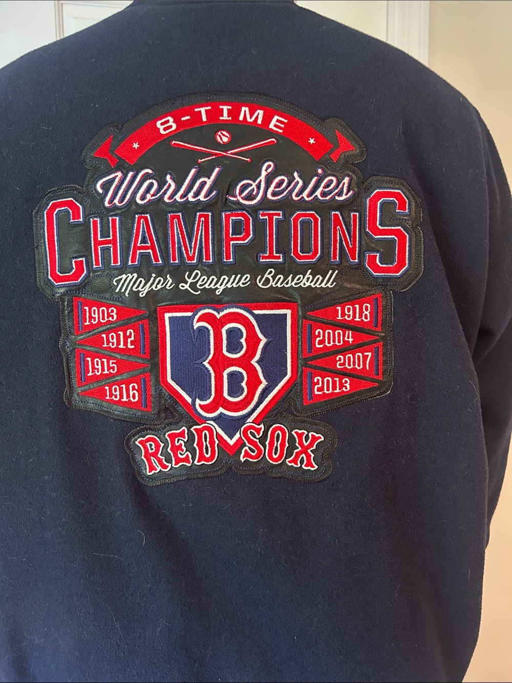 Boston Red Sox G-3 Carl Banks 8- time World Series Champions varsity jacket.